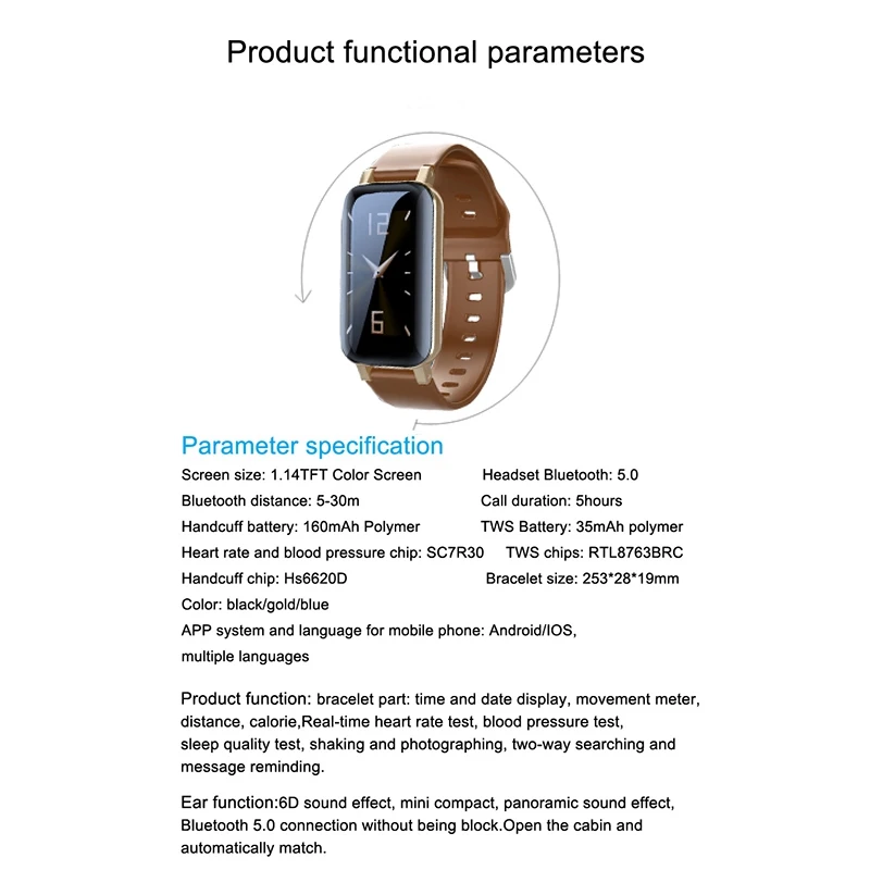 

HOT Sports Smart Bracelet Multi-Function Bluetooth Headset Combo 2 in 1Sports Driving Smart Watch Waterproof Unisex Orange