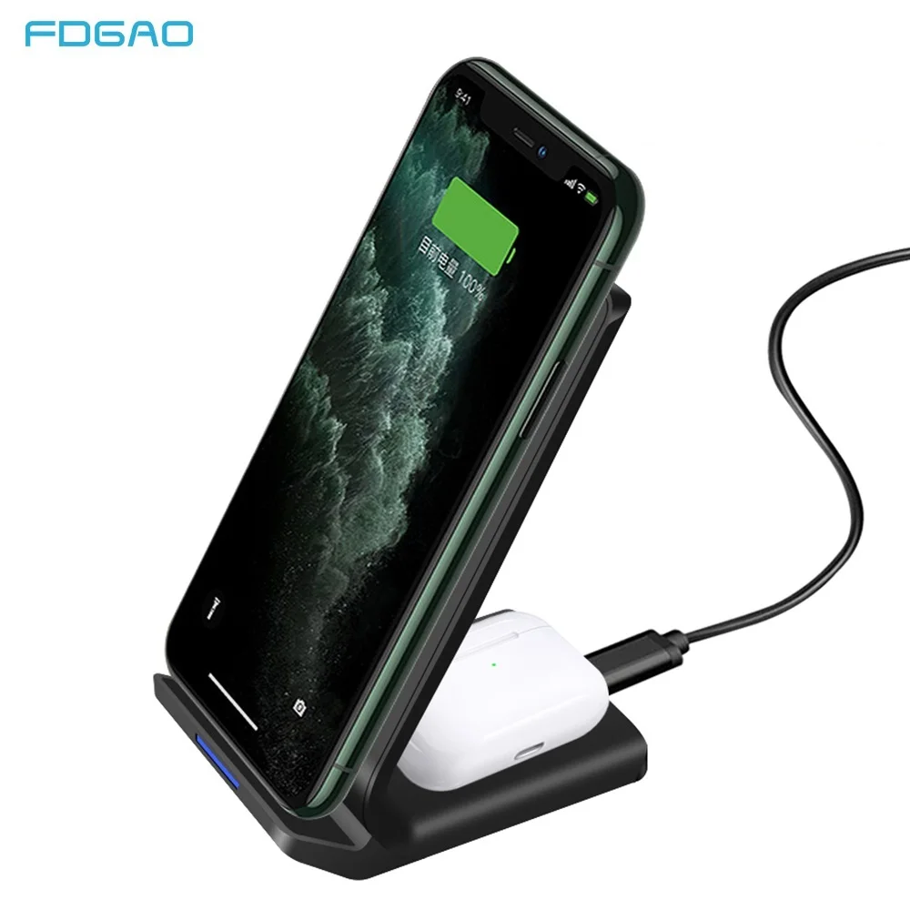 Беспроводное зарядное устройство FDGAO для iPhone 11 X XS XR 8 Plus Airpods Pro Samsung S20 S10 Buds док