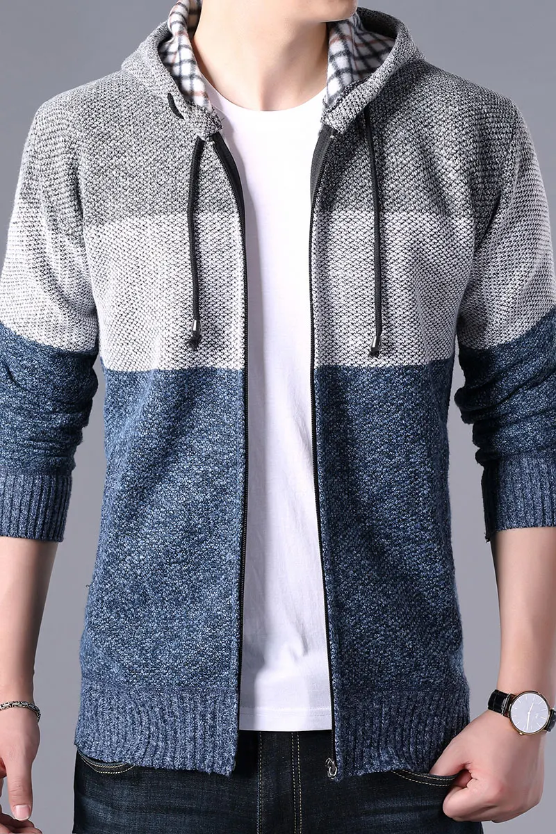 

Fall/Winter Men's Hoodie Cardigan Men's Striped Knit Sweater Men's Hooded Sweater Men's Fleece Sweater Casual Top