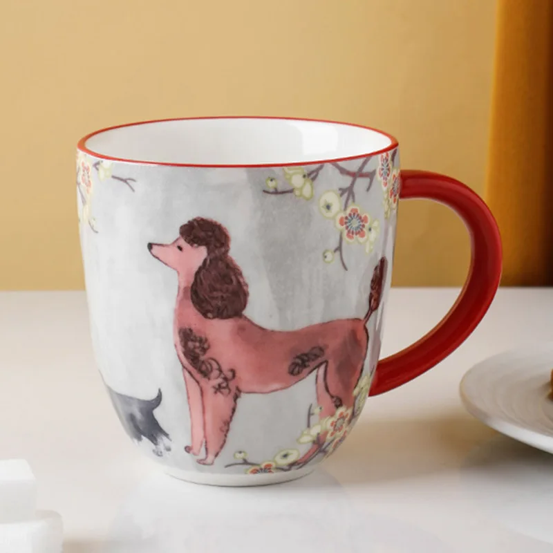 

1Pcs New 370mL Stone Grain Cartoon Puppy Coffee Mug Creative Cute Dog Pattern Breakfast Milk Oatmeal Ceramic Cup Gift for Friend