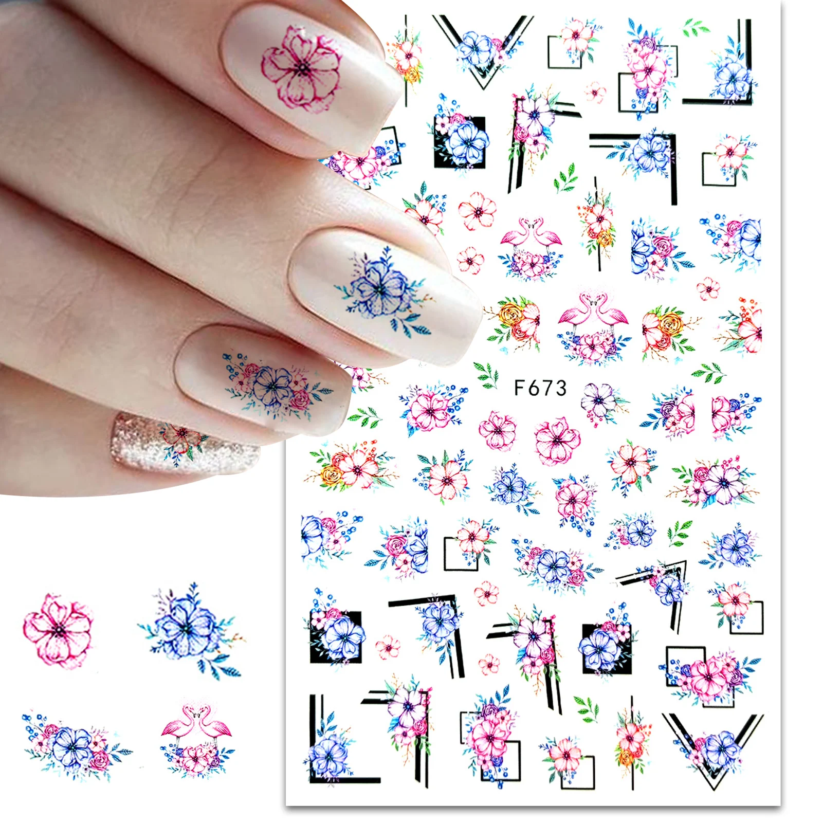 

1Pcs Blooming Flowers 3D Nail Sticker Blue Butterfly Transfer Sliders Nail Decals Colorful Stickers For Manicure Decoraciones