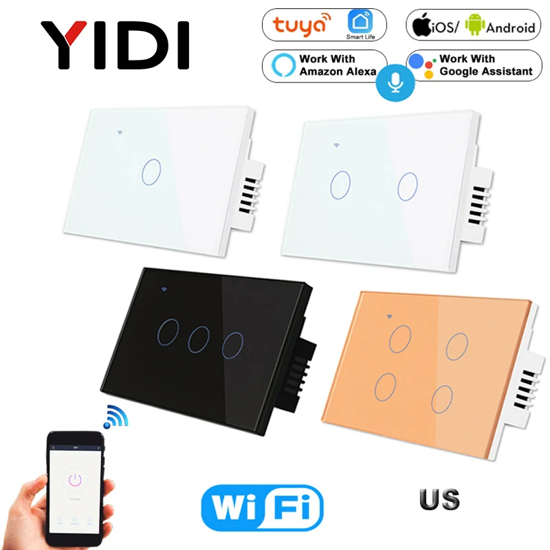 Умный настенный выключатель US WiFi 1 2 3 4 Gang Way Tuya Smart Home светильник ключатель света с
