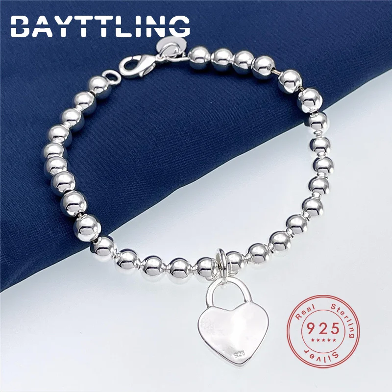 Фото BAYTTLING серебряный цвет 6 мм цепь из бисера сердце замок кулон браслет для женщин