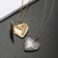 unique carved design heart shaped photo frame pendant necklace romantic openable locket necklaces women men memorial jewelry