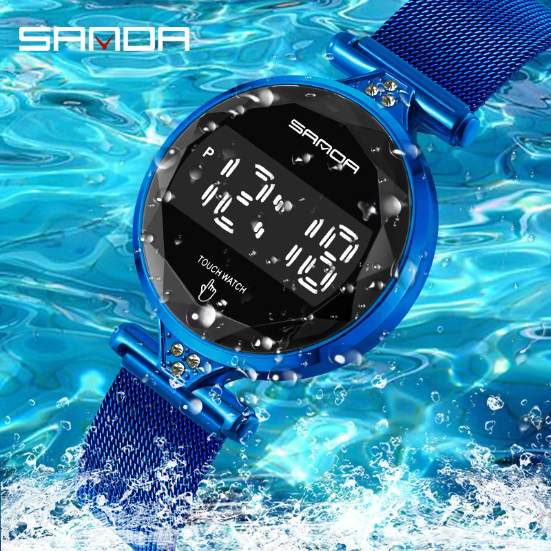 

Женские часы со светодиодным сенсорным экраном, модные женские часы, часы из розового золота с сетчатым ремешком из сплава, relogio feminino reloj mujer ...