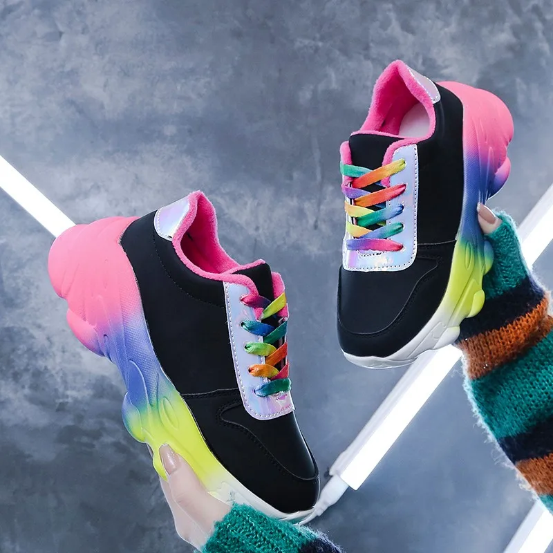 

New White Women Shoes New Lace-Up Chunky Sneakers for Women Vulcanize Shoes Casual Fashion Dad Shoes Platform Sneakers Women