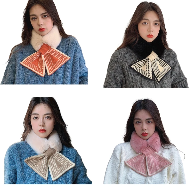 

85WB Warm Thickening Fur Sjaal Colorful Cross Winter Scarf Autumn Winter Fake Fur