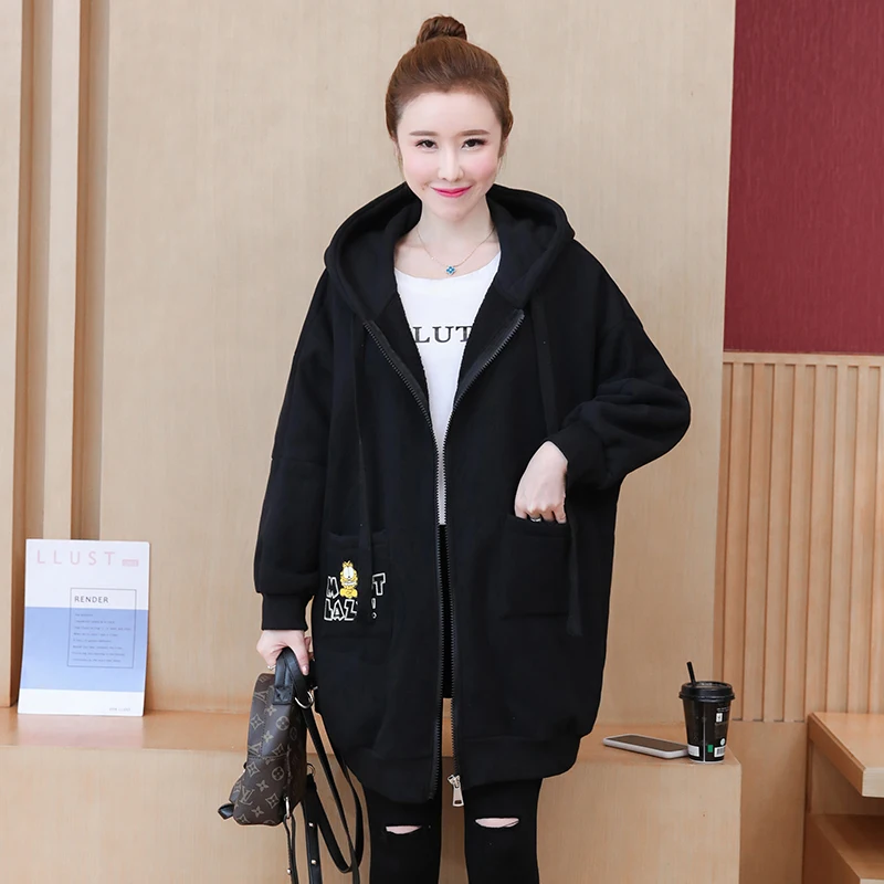 

NYFS Winter New Style women Outerwear Fashion Printing plus velvet Loose Hooded jacket Coat