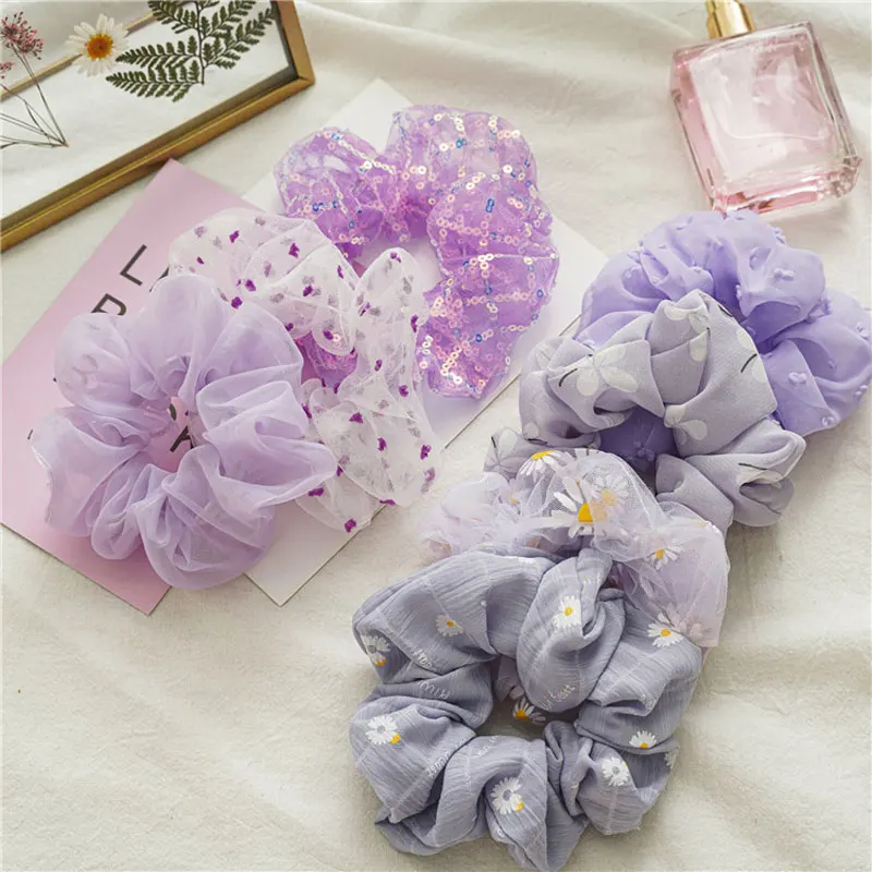 

Новинка 2020, женские фиолетовые резинки для волос в виде маленькой маргаритки, резинка для волос с цветочным рисунком для девочек, эластична...