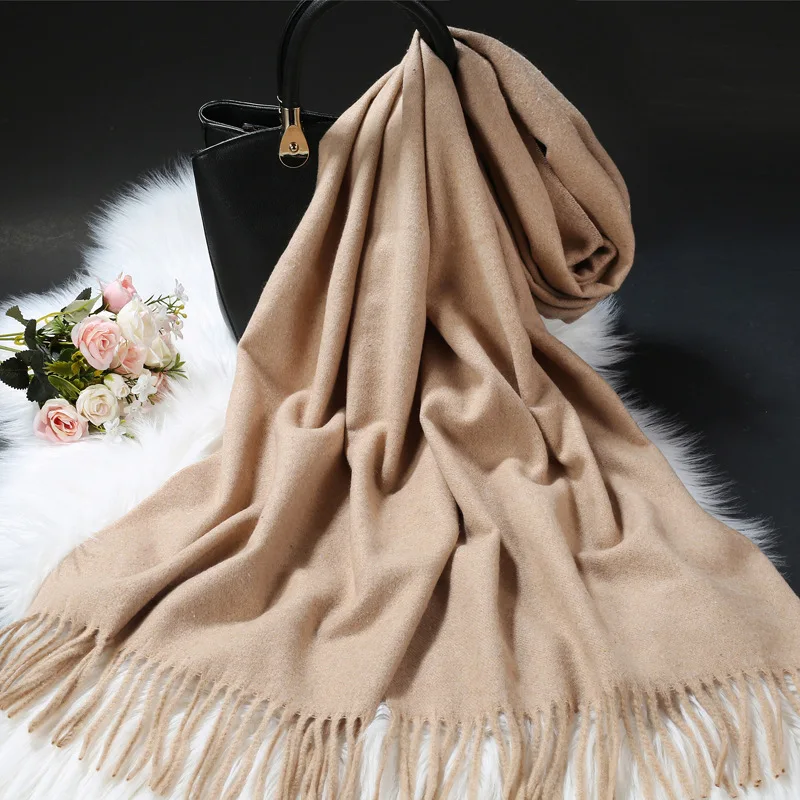 

Japanese Style Imitation Cashmere Scarf Women Winter Tassels Double-sided Thickening Warm Autumn Solid Color Shawl Dual-use