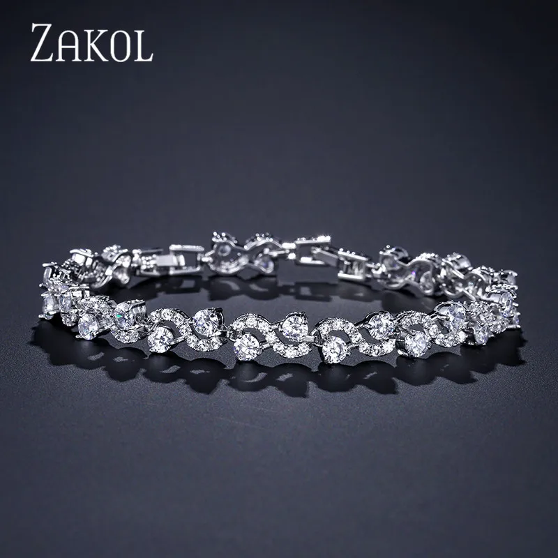 ZAKOL Новое поступление прозрачный белый AAA Marquise Cut Циркон Кристалл браслет моды браслеты для женщин Свадебная вечеринка ювелирные изделия FSBP155 - Окраска металла: White