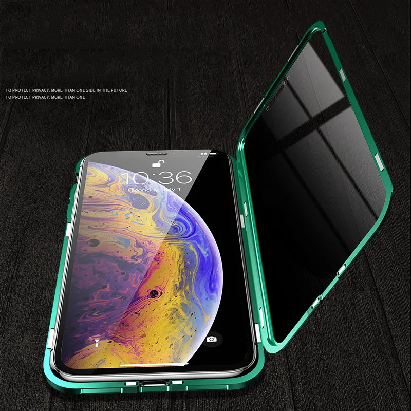 360 Protection Privacy Glass Magnetic Metal Case For iPhone XS Max XR XS X 7 8 6 6S Plus Anti-Peeping Case For iPhone 11 Pro Max