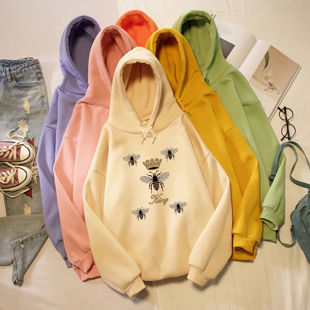 Модные женские толстовки пальто свитер пуловер с принтом King Bee свободный женский