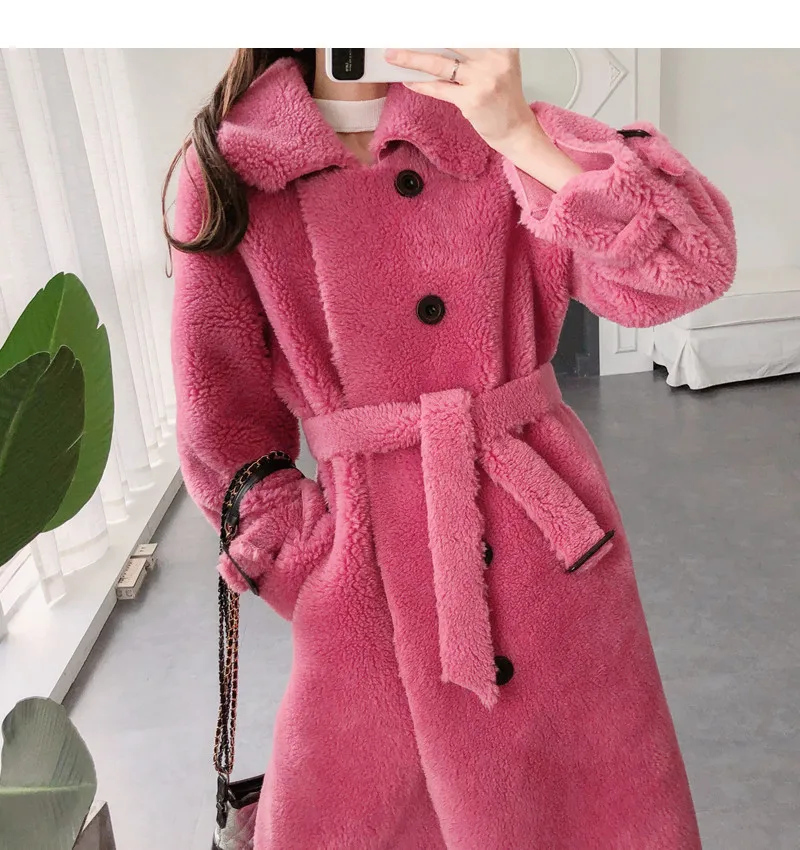 Модное высококачественное пальто из шерсти пальто из искусственного меха пальто Тедди Женская Толстая теплая кожаная женская куртка пальто из овчины удлиненные куртки