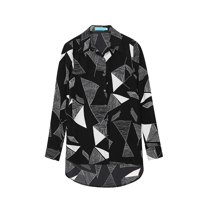 

Photo Shirt Women's Long-Sleeve Korean Style 2021 Autumn New Style Tops Printed Chiffon Casual Medium-length Shirt