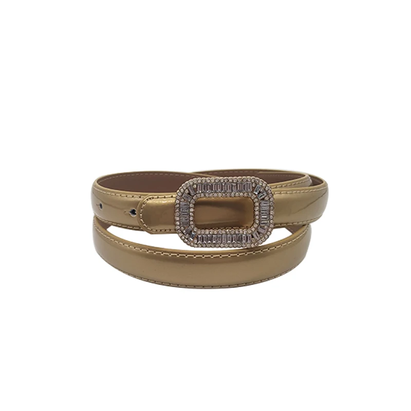 

Fashion Patent Leather Women Thin Belt Crystal Buckle Rhinestone Belts Free Size Cinturones Para Mujer