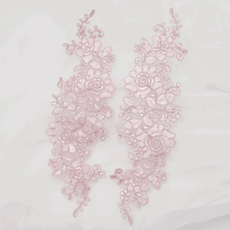 Bean pink Популярные Ganza вышитые свадебные белые цветочные кружева аппликация отделка слоновой кости ткань для weding платье - Цвет: Bean pink