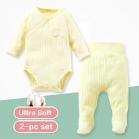 baby clothes newborn baby long sleeve boneless sewing bodysuitfooted pants set side snap romper high waist pants kid clothing