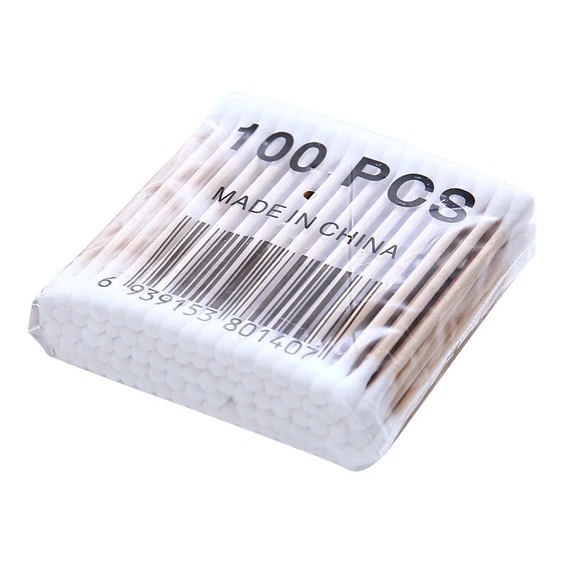 

DISPOSABLE WOODEN SWABS 100 cotton swabs double head make-up removal ear makeup cleaning household cotton swabs