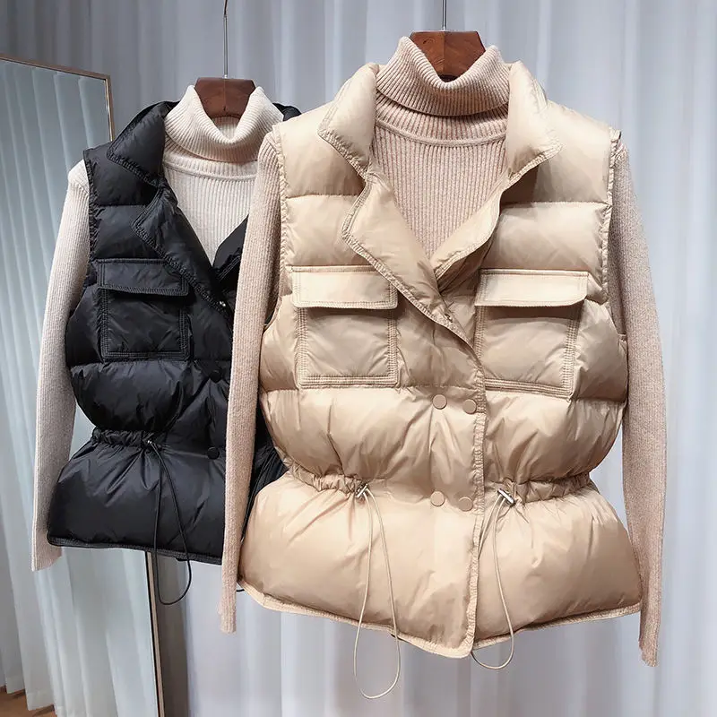 

2021 New Ultra Light Down Vest Women Short Vest Windproof Lightweight Warm Waistcoat Female White Duck Down Down Coat Sleeveless