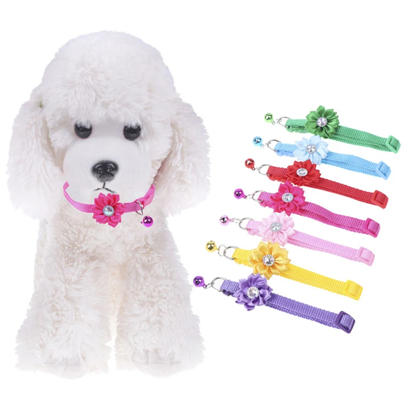 

Adjustable dog cat collars With Flower Bells For Small Cats Dogs Necklace