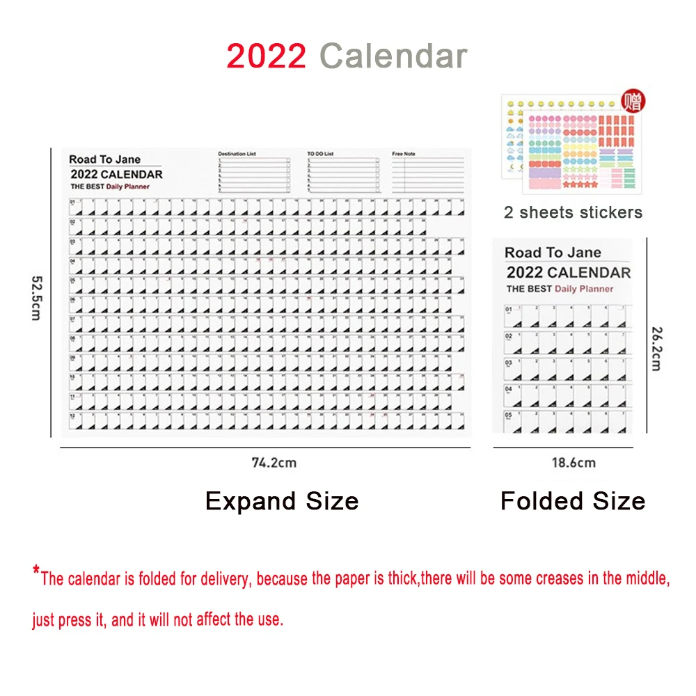 

1 шт. простой стиль 2022 календарь, ежедневный график с наклейками, Простой настенный календарь, 365 дней, органайзер-календарь, обучающее плани...
