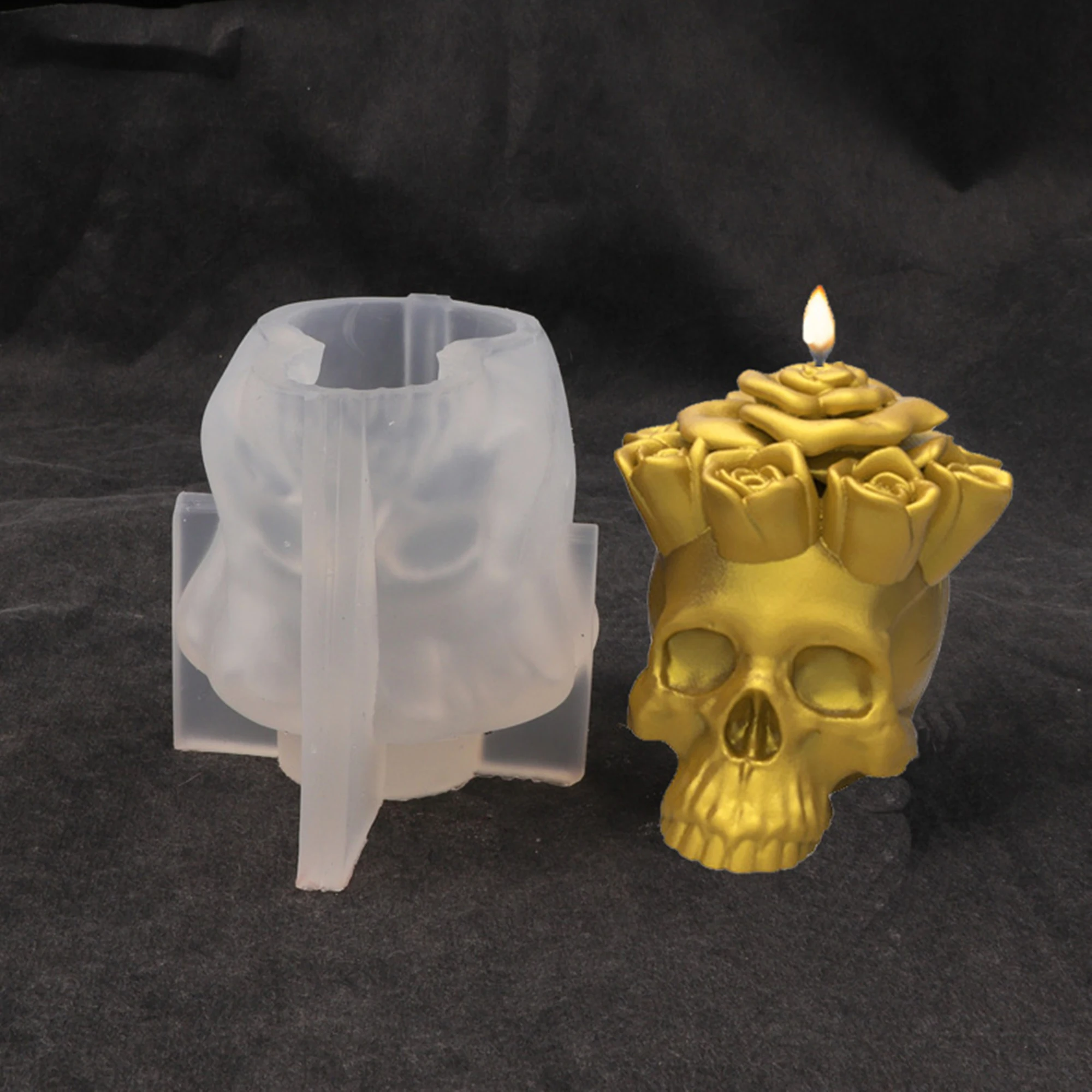 

Silicone Candle Mold Artistic 3D Rose Skull resin epoxy molds candle mould for candle making Home decoration Accessories
