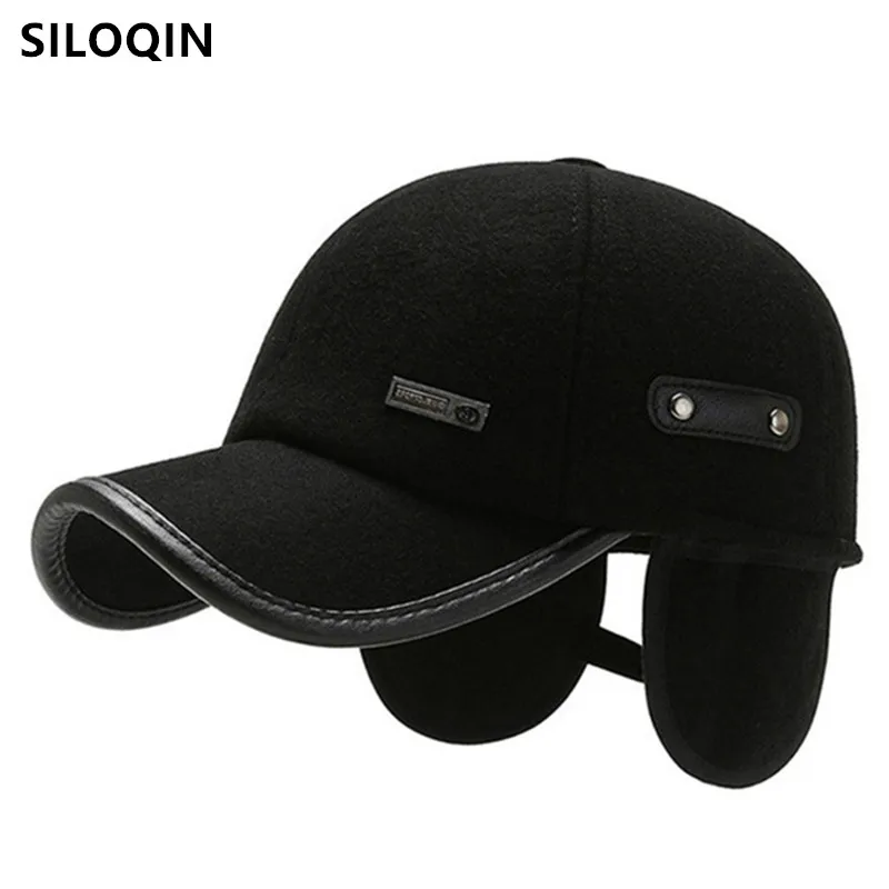 

SILOQIN Winter Men's Baseball Cap Earmuffs Hats Thermal Cold-proof Sports Caps For Men New Adjustable Size Dad's Snapback Hat