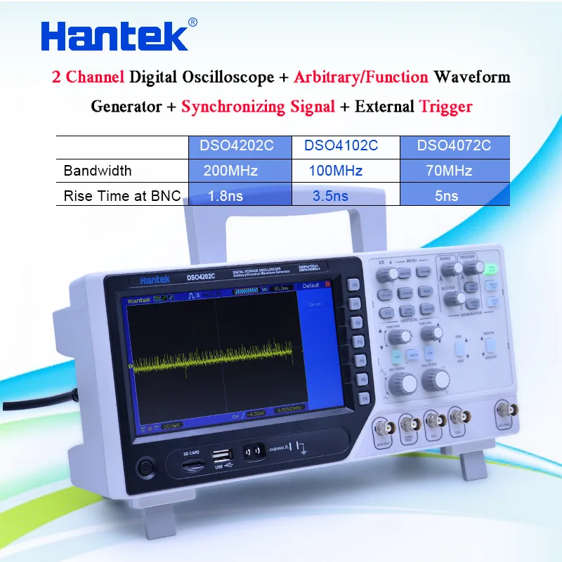 Hantek DSO4202C 2-канальный 200 МГц цифровой осциллограф с 1-канальным