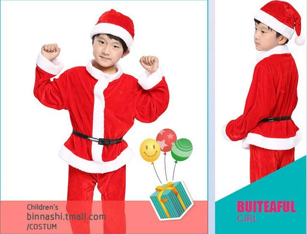2020 костюмы Санта-Клауса для мальчиков и девочек красный теплый костюм зеленого