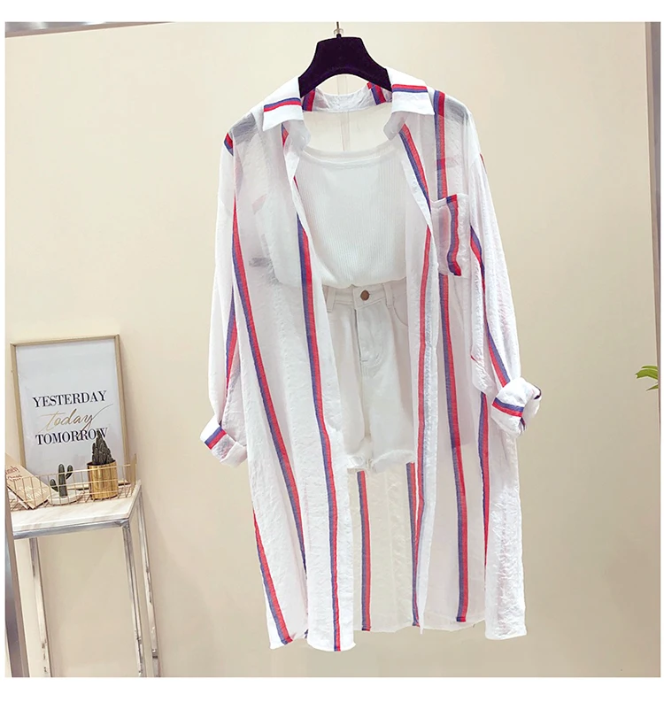 Новинка 2019 весенне летние женские модные топы в крупную полоску с длинным