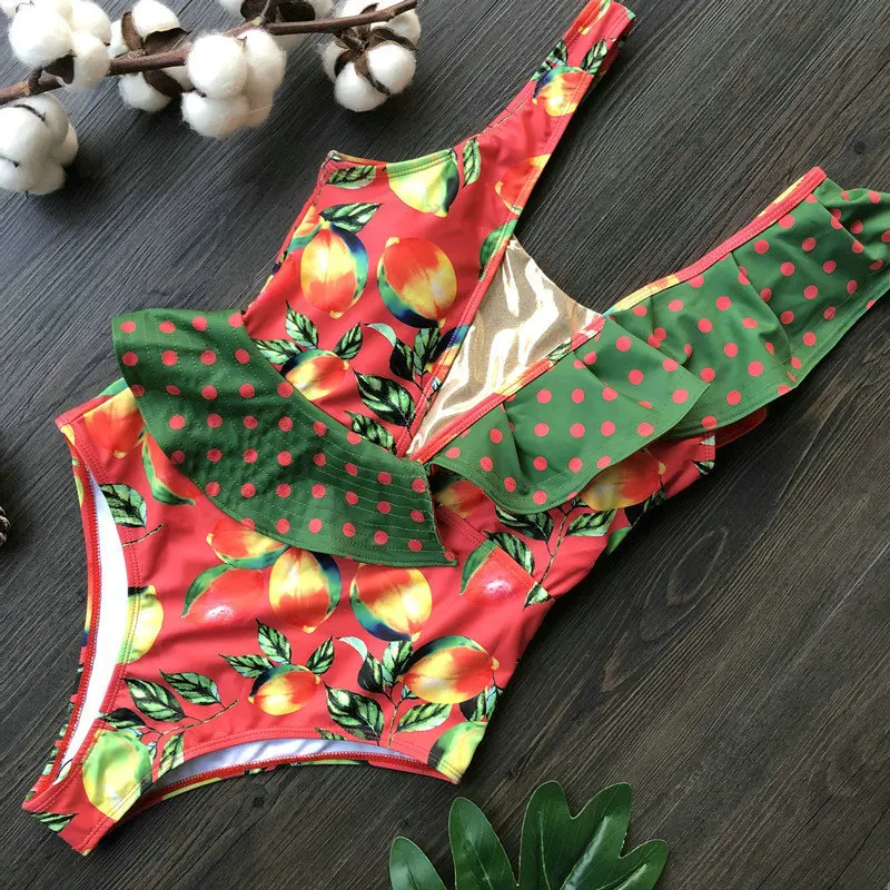 Сексуальный слитный купальник с оборками цветочным принтом Бразильское бикини