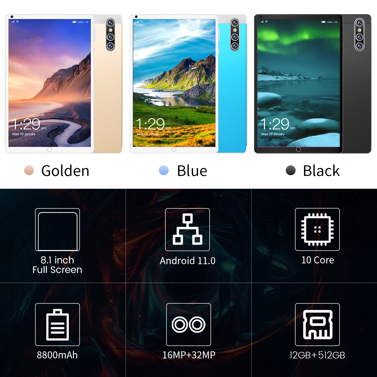 

Global 12+512GB Android 11.0 Tablet Pc 8.1 Inch Tablets Deca Core Google Play GPS WiFi Phone 4G LTE 5G Call Bluetooth Tablet PC