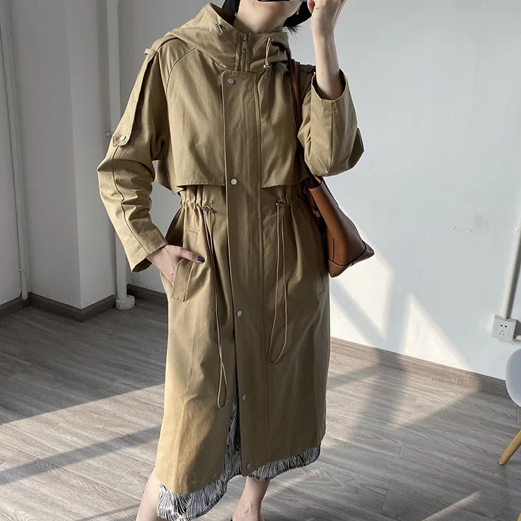 

Women Trench Autumn 2021 New Japanese All-match Tooling Hooded Jacket Student Loose Windbreaker Women