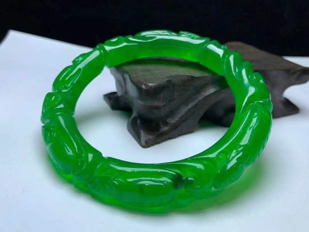 

100% Natural Myanmar emerald green jade bangles hand carved flower jadeite bracelets jade bangles jade jewelry