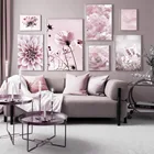 Настенные постеры с розовыми цветами, цветами вишни, розой, пионами, небом, птицами в скандинавском стиле, настенные картины на холсте для гостиной