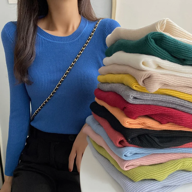 

-Близкие осенне-зимние топы, Пуловеры с круглым вырезом, свитеры, Базовая рубашка, короткий облегающий плотный свитер с длинным рукавом