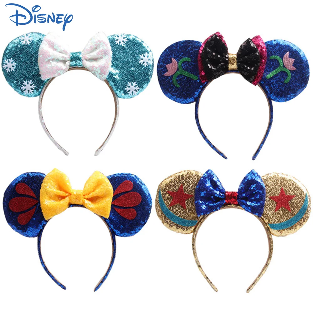 

Disney Frozen Mickey Snow White Series Sequined Hair Bow Character Female Holiday Hair Band Girl Hair Accessory Party
