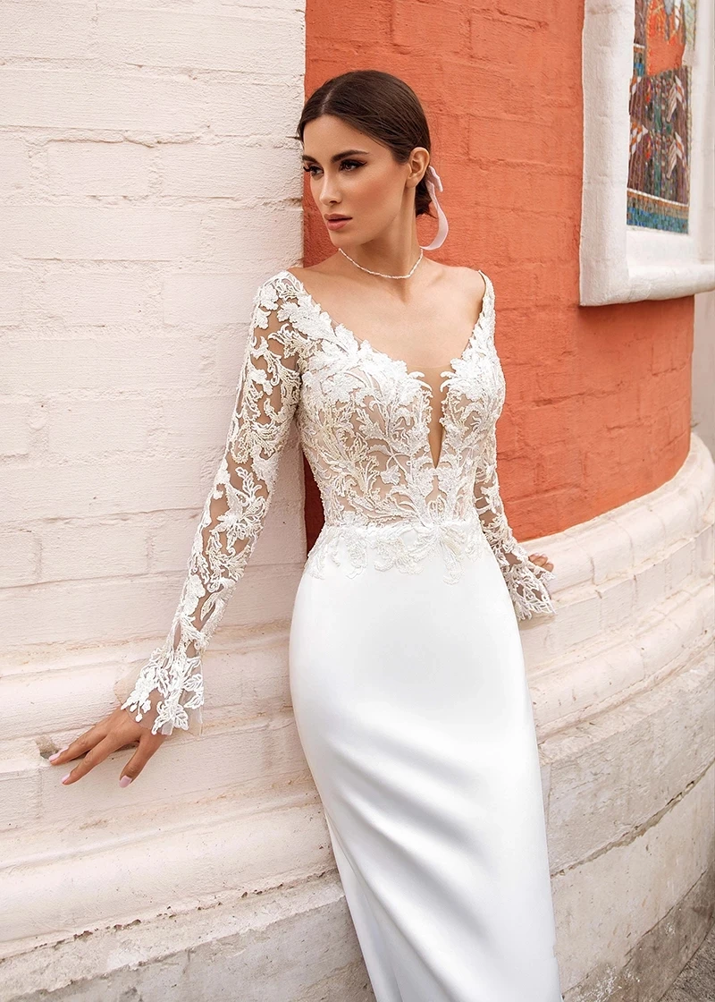 

Женское платье-Русалка с длинным рукавом и V-образным вырезом