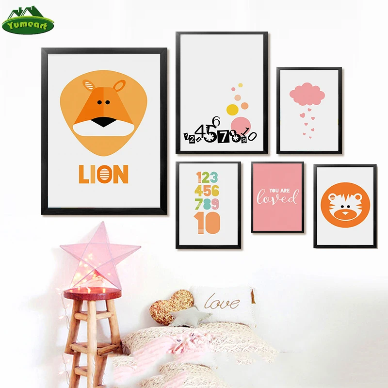 Картины на холсте в скандинавском стиле милые постеры с изображением Льва тигра