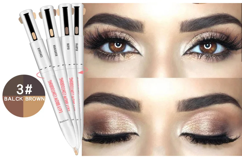 

Beckisue 4 in 1 Eyebrow Pencil 4 Colors Eyebrow Pen Brow Contour Pigment Long Lasting Waterproof Easy Color Eyebrow Pen Makeup