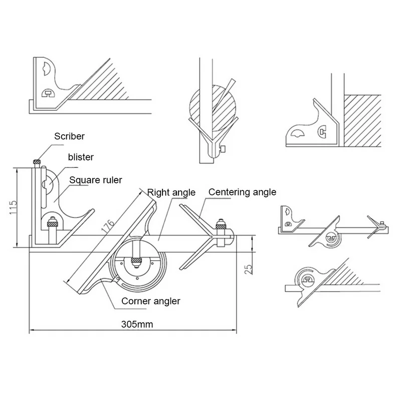 Линейка высотой 300 мм многофункциональные инструменты комбинированный