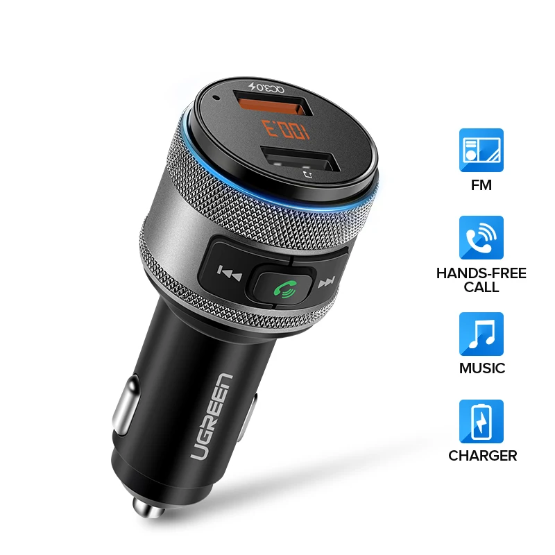FM Transmitter Ugreen USB Автомобильное зарядное устройство Bluetooth fm-передатчик QC Быстрая зарядка 3,0 Быстрая зарядка для Xiaomi samsung iPhone huawei QC3.0 зарядное устройство - Тип штекера: FM Transmitter