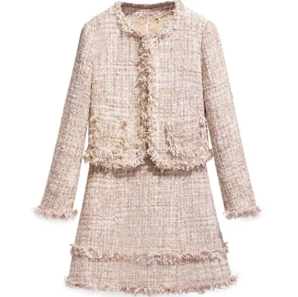 

Womens Spring Autumn Two Piece Set Outfits Short Tweed Jacket and Dress 2 Piece Set Women Business Casual Slim Fit Dress Suit