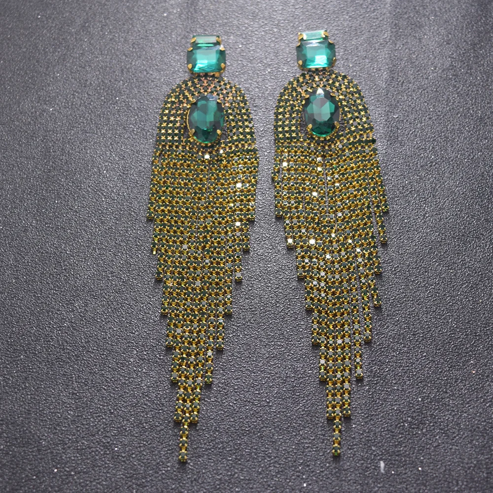 16 см длинные серьги с кисточками стразы клипсы для женщин серьги-капли ушей