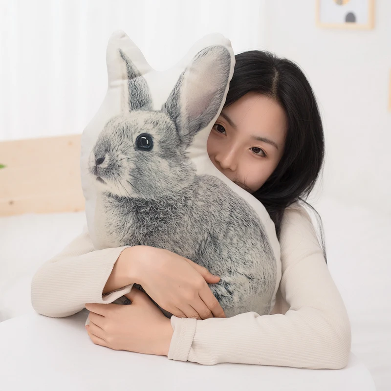 

Candice guo! super cute plush toy lovely gray rabbit emulational bunny soft print cushion sofa pillow birthday Christmas gift 1p