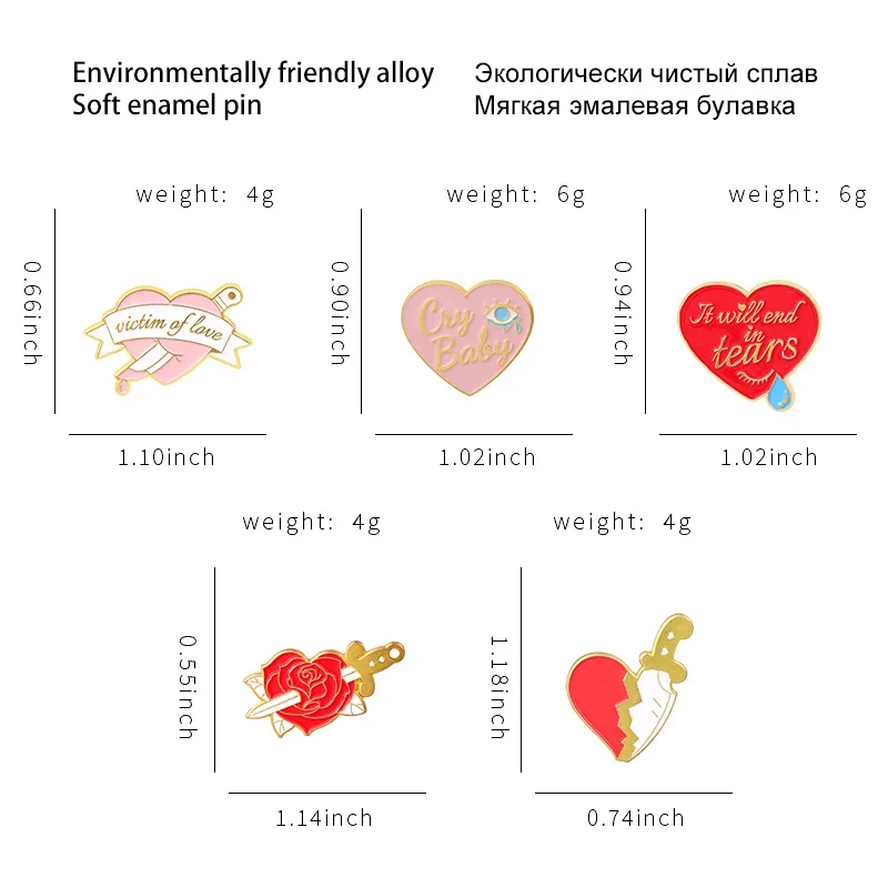 Эмалированная булавка в форме сердца стиле панк нож слеза роза любовь разбитое