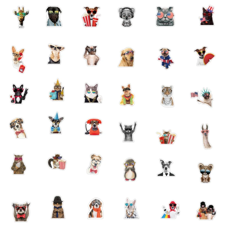 

50 pcs Personality wear glasses animals Graffiti Waterproof Skateboard Travel Suitcase Phone Laptop Luggage Stickers Cute Kids