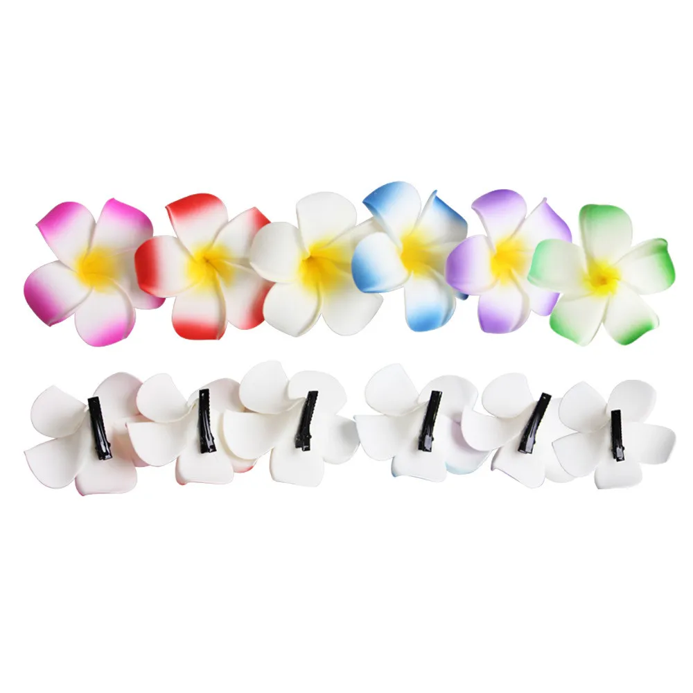12PCS Hawaiian Hawaii Bohemia Style Plumeria Foam Flower Hair Clips Hair Barrette Hairpin For Bridal Wedding Party Beach Holiday