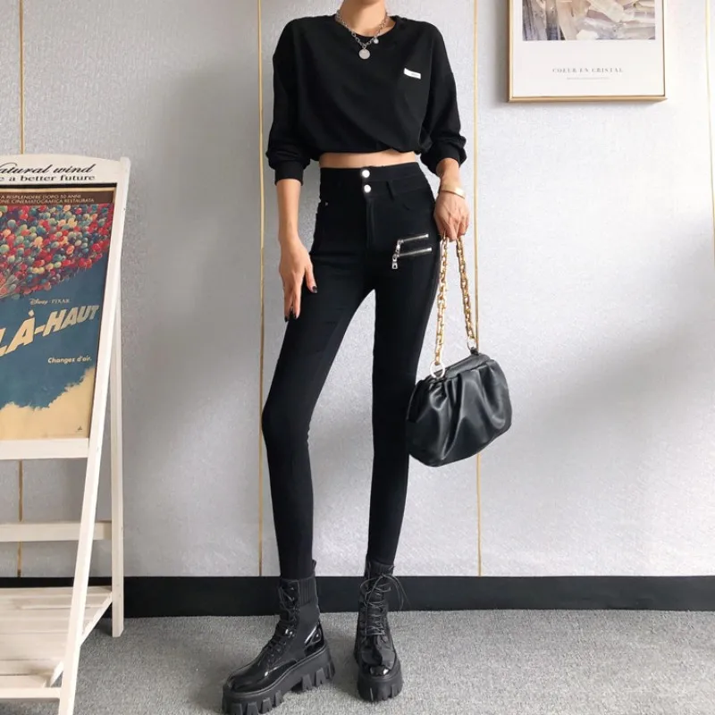 

Women High Waist Push Up Stretchy Pencil Pants Casual Joggers Long Trousers Zipper Ladies Sexy Skinny Pants Black Streetwear